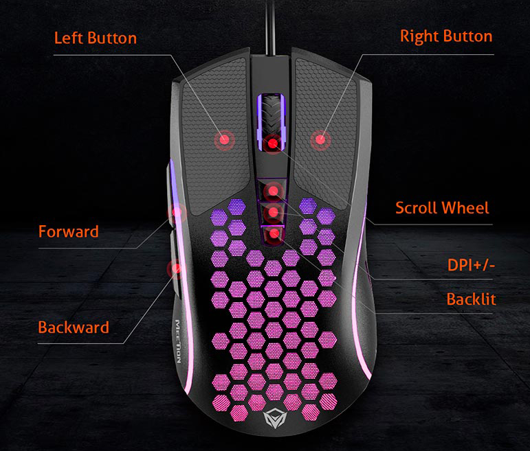 Игровая мышь MEETION GM015 RGB проводная с перфорированным корпусом и DPI 6400